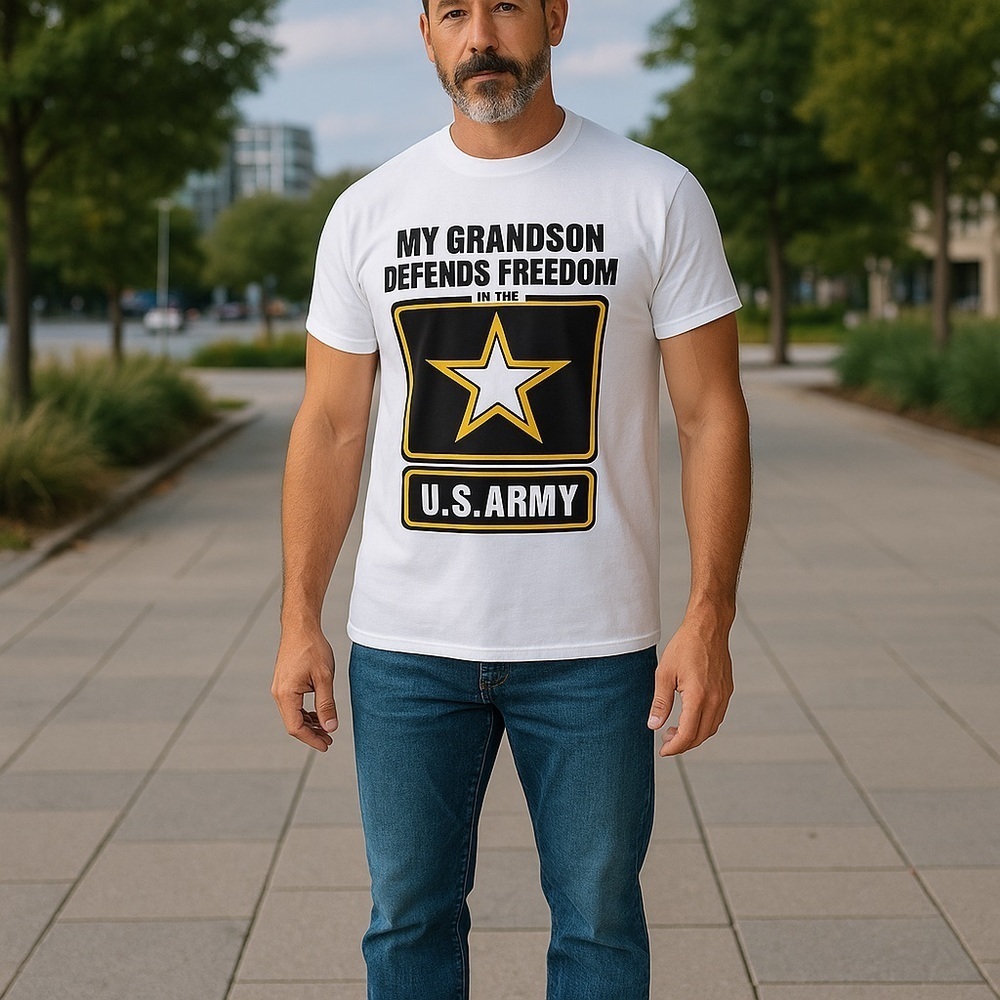 Gildan Unisex XL White T-Shirt "My Grandson Defends Freedom" Graphic - Picture 2 of 5